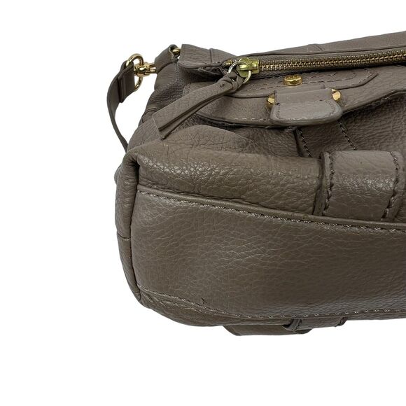 The SAK Taupe Gray Crossbody Pebbled Leather Satchel Fold Over Hobo Shoulder Bag - Picture 10 of 13